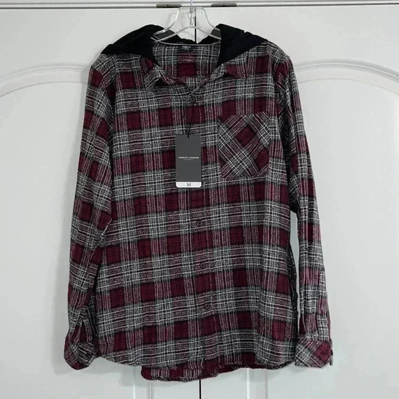 Long Sleeve Hooded Flannel Button-Down Shirt​​ - Picture 1 of 12